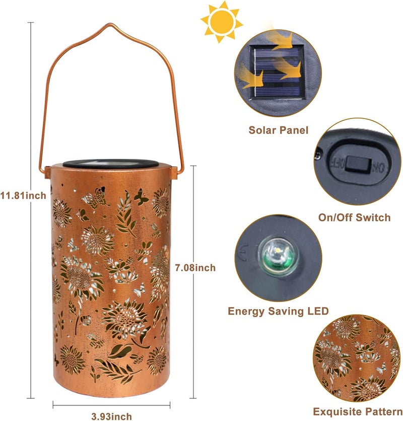 BSGlobal Sunflower Solar Lanterns Outdoor Waterproof Hanging Lights, Sunflower Gifts for Women Mom Grandma, Metal Solar Decorative Lanterns for Yard Patio Porch Balcony Garden Decor - Image 4